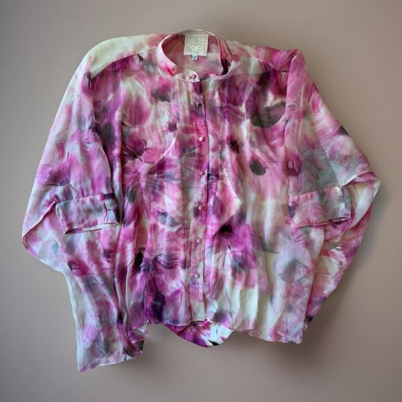 Johnny Was Katia Floral Silk Blouse Women's L/XL Multicolor Oversized Party Glam - Picture 1 of 9
